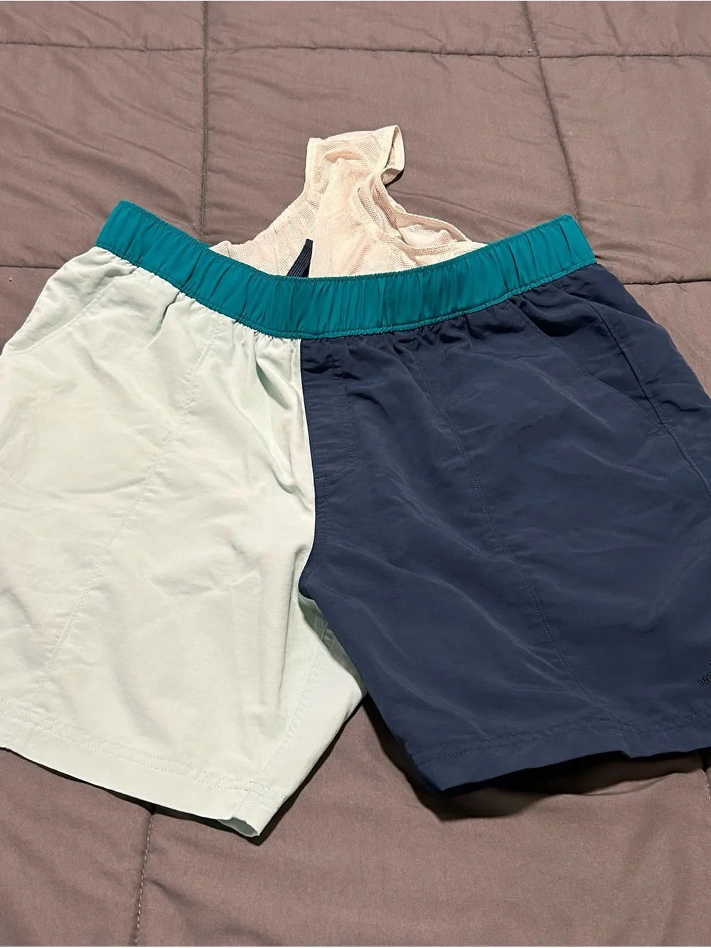 The North Face Colorblock Athletic Shorts - Teal, Navy & Light Mint Sz L